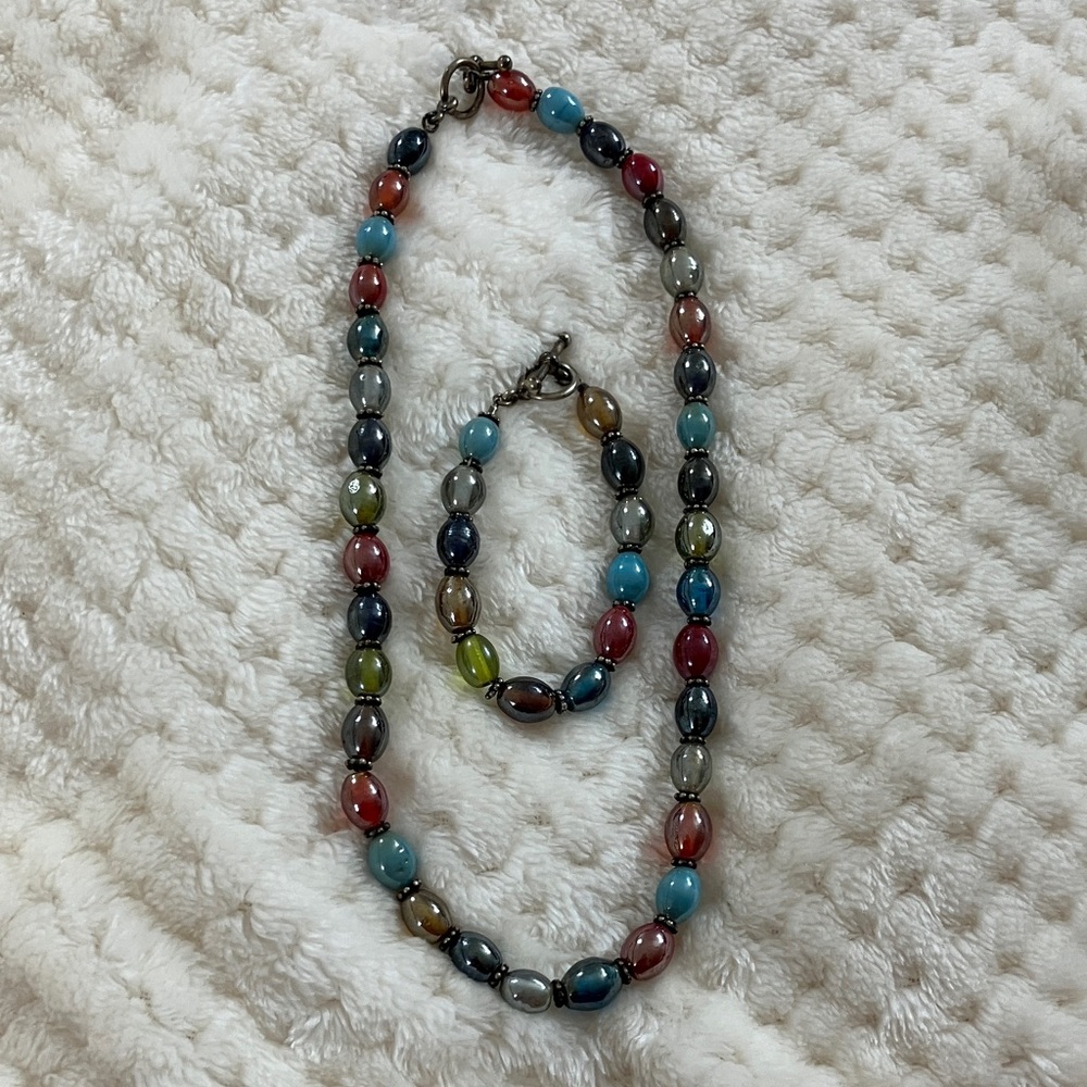 Multicolor Beaded Necklace and Bracelet Set